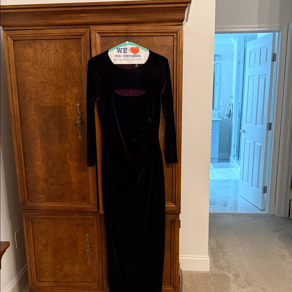 Xscape Deep Purple Velvet Long Sleeve Dress 14